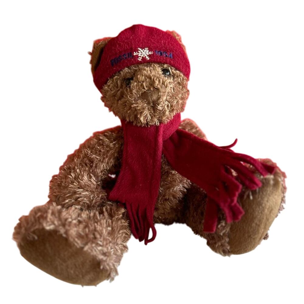 Fossil 15 Inch Plush Teddy Bear Winter Snowflake 1954 Hat and Scarf